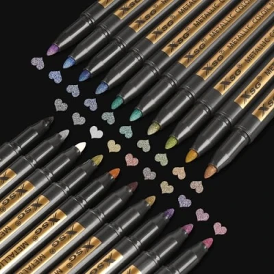 Afbeelding van metallic permanente markeerstiften, XSG set van 20 kleuren, fijne punt, verfmarkers voor zwart papier, rotsschilderen, kaarten maken, doe het zelf fotoalbum, plakboek ambachten, metaal, hout,