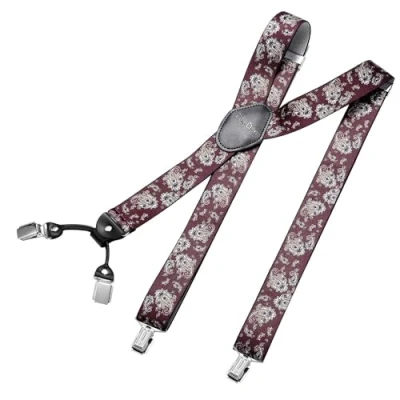 Afbeelding van DonDon brede bretels 3,5 cm 4 Y vormige leren clips elastisch en in lengte verstelbaar Paisley red