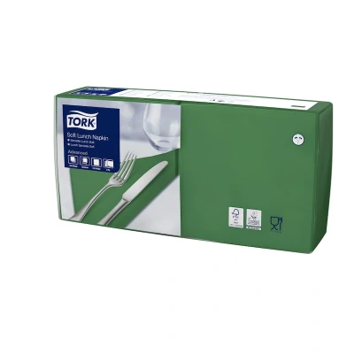 Afbeelding van Tork Soft Lunchservet 33x33cm 3 laags 1/4 vouw Donkergroen 477413