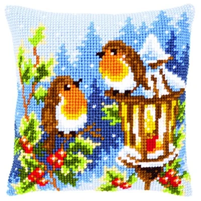 Afbeelding van Vervaco Roodborstjes met lamp Kruissteekkussen pakket PN 0145077