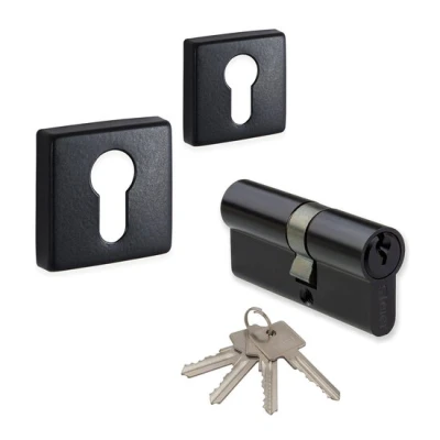Afbeelding van COMBINATIE Rozet ELIOT set profielcilinder gat zwart + Cilinderslot 30/30