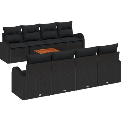 Afbeelding van vidaXL 9 delige Tuinsalonset met Kussens Zwart Poly Rattan Acacia