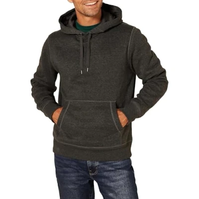 Afbeelding van Amazon Essentials Men&#039;s Fleecetrui met capuchon (verkrijgbaar in grote en lange maten), Houtskoolzwart, S