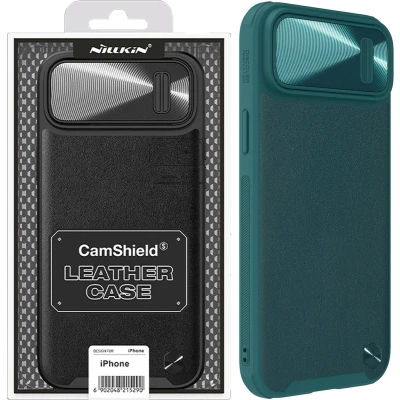 Afbeelding van Nillkin CamShield Leather S case iPhone 14 cover met camera groen