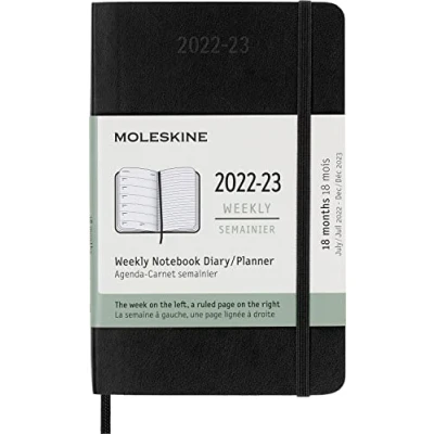 Afbeelding van Moleskine Weekplanner Voor 18 Maanden 2022/2023 Met Zachte Kaft En Elastische Sluiting Zak 9 X 14 Cm Kleur: Zwart
