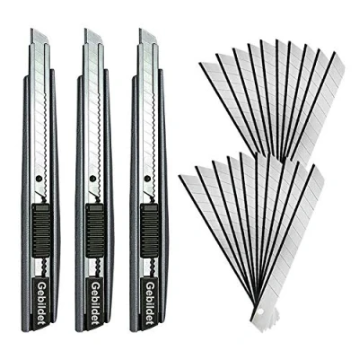 Afbeelding van Gebildet 3pcs Professioneel Snijmes met 20pcs Vervangende messen/9mm Afbreekmessen/60 Graden Foliemes/Universeelmes/Grafisch Mes/Ideaal voor Folies,Behang,Handwerk,Kartonnen Dozen