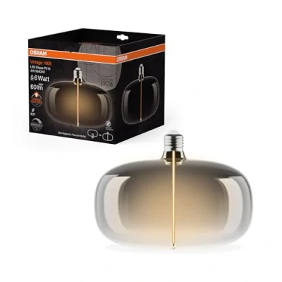 Afbeelding van OSRAM Vintage 1906 Big Elipse is a dimmable LED lamp with filament in the shape of an ellipse. It offers 4 W for 60 lm, E27 socket, smoke design, 215 mm diameter, colour rendering CRI 80, 1,800 K.