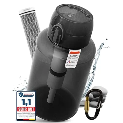 Afbeelding van BERGKVIST® HLSTROM® Outdoorwaterfilter, fles van Fjällräven (1 l), 1 liter drinkfles met filter, voor schoon drinkwater bij kamperen, wandelen en survivalavonturen, zwart
