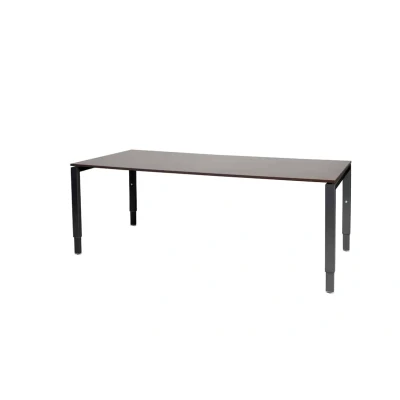 Afbeelding van Domino bureau, hoogte instelbaar (62 85cm) met 200x90cm &#039;zwevend&#039; logan eiken 25mm blad en zwart (RAL9005) N poot frame