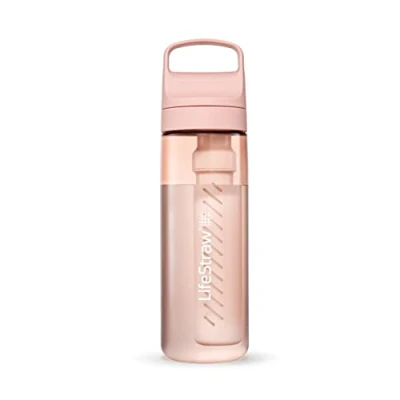 Afbeelding van LifeStraw Go serie BPA vrije waterfilterfles voor reizen en dagelijks gebruik, verwijdert bacteriën, parasieten microplastics, verbetert de smaak, 625 ml Cherry Blossom Pink