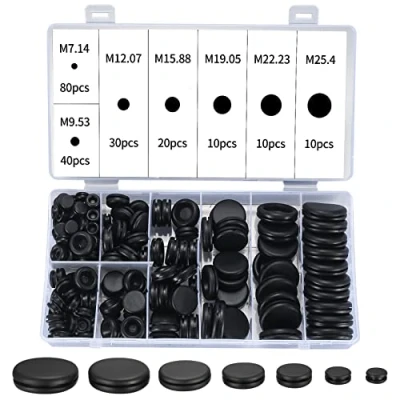 Afbeelding van rubberen kabeldoorvoer, 200 stuks kabelwartels, set stops, sluitringen, zwart assortiment, blindstop, afdichting voor kabelstekkers