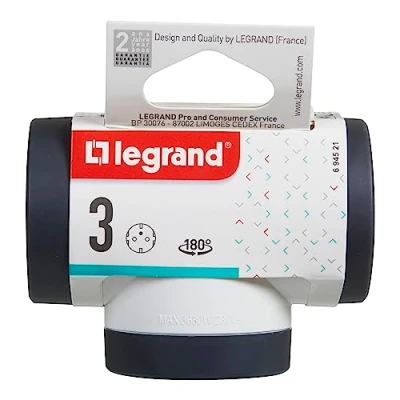 Afbeelding van Legrand 694521 Adapter 2P+T, 3 draaibare zijdelingse stopcontacten, stekkerdoos, afwerking wit/donkergrijs