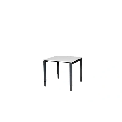 Afbeelding van Domino bureau, hoogte instelbaar (62 85cm) met 80x80cm &#039;zwevend&#039; krijtwit 25mm blad en zwart (RAL9005) N poot frame.