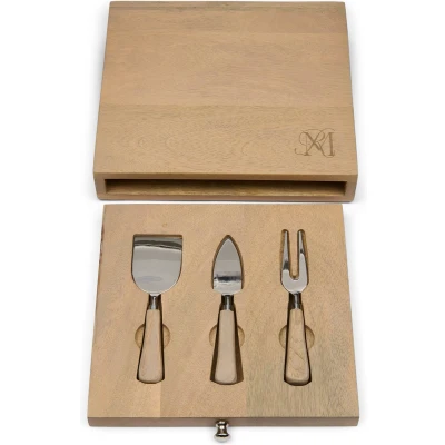 Afbeelding van Riviera Maison RM Cheese Board Set Mangohout, RVS Naturel 28.0x28.0x5.0 cm
