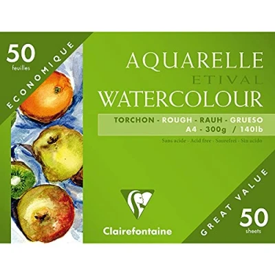 Afbeelding van Clairefontaine 96465C Torchon Etival aquarelpapier map (met 55 vellen, 100% cellulose, grote verpakking, bijzonder geschikt voor scholieren of beginners, DIN A4 21 x 29,7 cm, 250 g) wit
