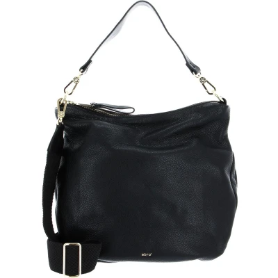 Afbeelding van abro Leren Schoudertas Leather Dalia Hobo Bag Erna Black / Gold Zwart