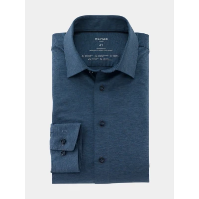 Afbeelding van OLYMP Luxor Jersey stretch Overhemd 24/Seven Donkerblauw maat 46 Heren Melange met Modern fit Pasvorm Super