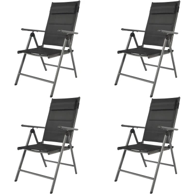 Afbeelding van AXI Mack 7 Standenstoel Campingstoel Antraciet &amp; zwart Set van 4 stuks Ventilerend en weerbestendig 120 kg draagvermogen Verstelbare standen inklapbaar Comfortabele klapstoel Lichtgewicht