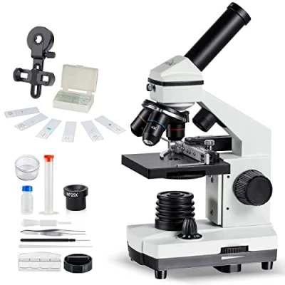 Afbeelding van 1000x Microscoop voor studenten met voorbereide objectglaasjes Kit demonstratie onderwijs, amateurbiologie Onderzoek Homeschool Wetenschap Leren Natuur MAXLAPTER