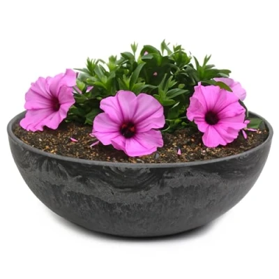 Afbeelding van matches21 HOME &amp; HOBBY Plantenschaal voor buiten in zwart gemarmerd 20 x 7,5 cm als weerbestendige bloemenschaal