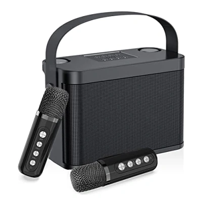 Afbeelding van Karaokemachine met 2 UHF draadloze microfoons voor volwassenen/kinderen, Bluetooth karaoke machine, draagbaar PA luidsprekersysteem, ondersteuning vocale snit thuisfeest, vergadering,