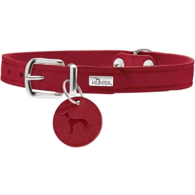 Afbeelding van HUNTER AALBORG hondenhalsband, leer, eenvoudig, robuust, comfortabel, 42 (S), rood