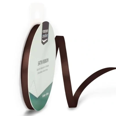 Afbeelding van Vaessen Creative Satijnen lint 6mmx10m bruin, strikband, decoratieve lint, linten om te knutselen, stoffen voor bruiloft, doop en verjaardagscadeaus