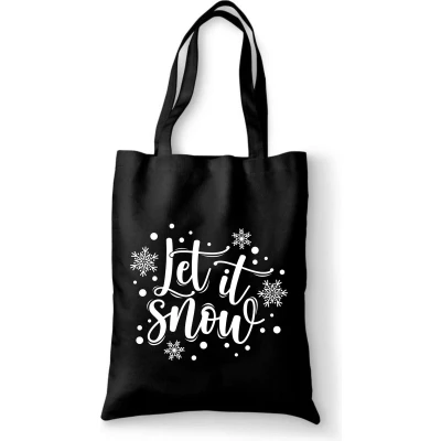 Afbeelding van let it snow tas zwart katoen met de tekst tassen katoenen quote