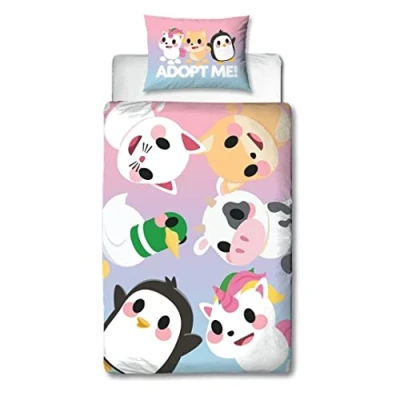 Afbeelding van Character World Officiële Adopt Me eenpersoons dekbedovertrekset Het beste ontwerp omkeerbaar 2 zijdig beddengoed inclusief bijpassende kussensloop merken eenpersoonsbedset Polycotton