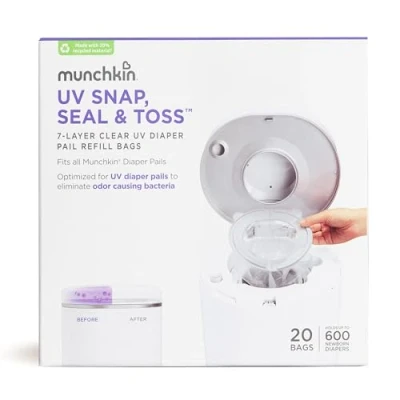 Afbeelding van Munchkin UV Snap, Seal &amp; Toss Luieremmer Refill Zakken, Houdt 600 Luiers, 20 Count