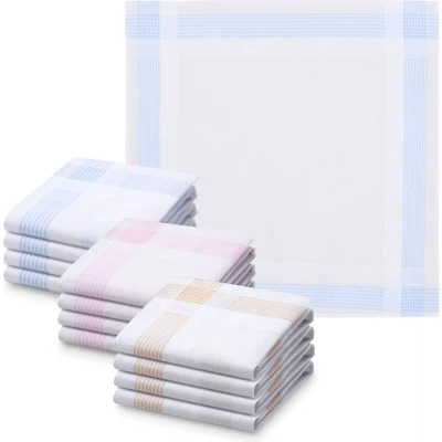 Afbeelding van JEMIDI Dameszakdoeken 100% katoen 30 x cm Set van 12 Herbruikbare zakdoeken voor volwassenen In wit