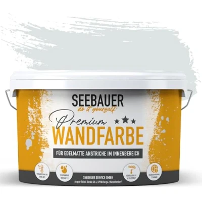 Afbeelding van SEEBAUER diy muurverf blauw 5L voor binnen (No. 841 Luxury Passion) edelmat blauwe binnenverf blauwtinten zeer hoge dekkracht mat, wasbaar en druppelvrij