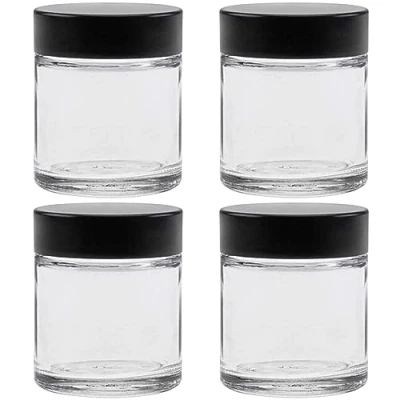 Afbeelding van Viva huishoudelijke artikelen 4 x glazen potjes met deksel 30 ml, mini in apothekerskwaliteit als crèmezegel, schroefdeksel, kruidenglas, cosmeticadoos etc. bruikbaar (incl. etiketten)