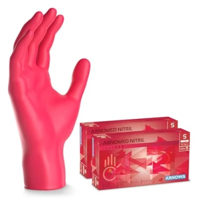 Afbeelding van ARNOMED wegwerphandschoenen rood, S, nitril handschoenen met 200 stuks per doos, poedervrij, latexvrije rubber handschoenen, verkrijgbaar in M, L &amp; XL