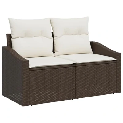 Afbeelding van vidaXL 2 Zits Tuinbank met Opslag en Kussens Bruin Poly Rattan