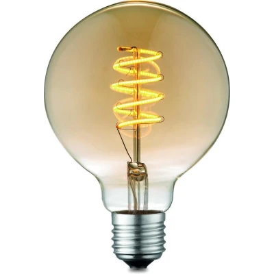 Afbeelding van Home Sweet Edison Vintage E27 LED filament lichtbron Globe Amber 9.5/9.5/13.5cm G95 Spiraal Retro lamp Dimbaar 4W 280lm 2700K warm wit licht geschikt voor fitting