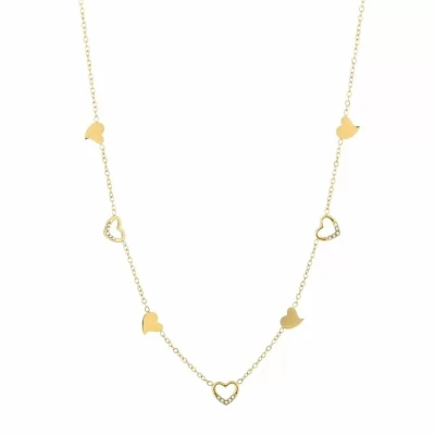 Afbeelding van Bijoutheek Collier Hartjes Witte Stenen Goud