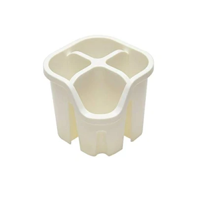 Afbeelding van Bestekmand met 4 vakken, crèmekleurig, plastic, linnen crème, 14 x 13 cm