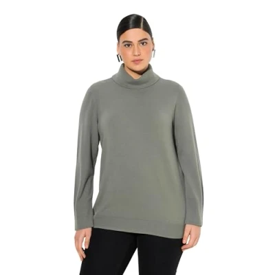 Afbeelding van Ulla Popken Rollkragen Breite Langarm Trui, Dames, Maat: 50/52, Gray green