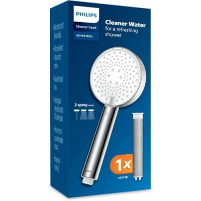 Afbeelding van Philips Douchekop met filter, verwijdert effectief chloor en andere grote deeltjes, drie sproeimodi, drukversterkend design, 1 maand filtercapaciteit