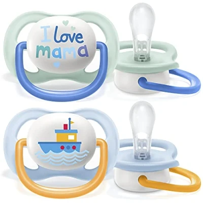 Afbeelding van Philips Avent Ultra Air fopspeen, voor 0 6 maanden, orthodontisch en BPA vrij, 2 stuks, inclusief sterilisator/draagtas, SCF080/01,groen/blauw lichtblauw/oranje