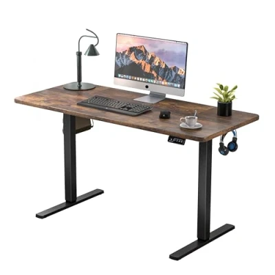 Afbeelding van ERGOMAKER Elektrisch in hoogte verstelbaar bureau, 110 x 60 cm, verstelbare tafel met splitplaat, ergonomische voor kantoor (Zwart frame + Roestbruin bureaublad)
