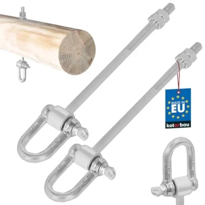 Afbeelding van KOTARBAU® Set van 2 schommelhaken, M12 x 190 mm, met schakel en boutenhaak, schroefdraad, hangmat, bevestiging, haken voor schommel, ophanging, verzinkte bouten