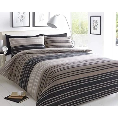 Afbeelding van Sleepdown Dekbedovertrekset bruin gestreepte textuur omkeerbaar dekbedovertrek, onderhoudsvriendelijk beddengoed, zacht, gezellig beddengoed set met kussenslopen tweepersoons (200 cm x 200 cm)
