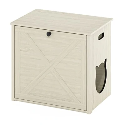 Afbeelding van Furinno Peli Kleine kattenbakbehuizing met enkele deur, wit wassen, boerderij 61 cm
