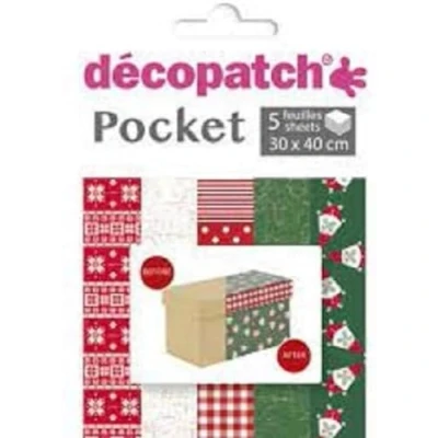 Afbeelding van Decopatch Pocket No24 Zak met 5 vellen bedrukt papier 30x40 cm, diverse patronen (ref. 672 444 484 445 en 829)