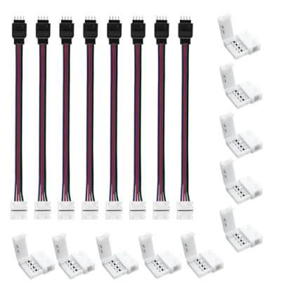 Afbeelding van RGB 4 pins 8mm LED connectorkit, 10 pack soldeerloze connectoren en 8 stuks geleiderstrip naar stroomadapterstrip controller jumper voor mm brede verlichting strip tape
