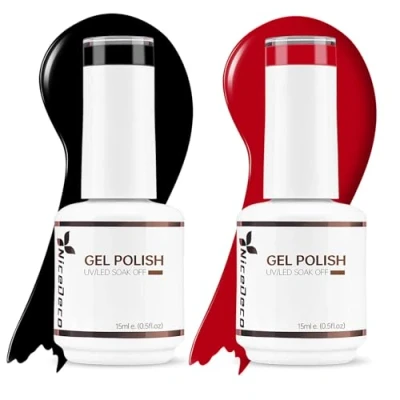 Afbeelding van Nicedeco Gel Nagellak Set Semi permanent Gellak UV LED Soak Off Zwart Rode Duo Kleuren 2 x 15ML Gift 4