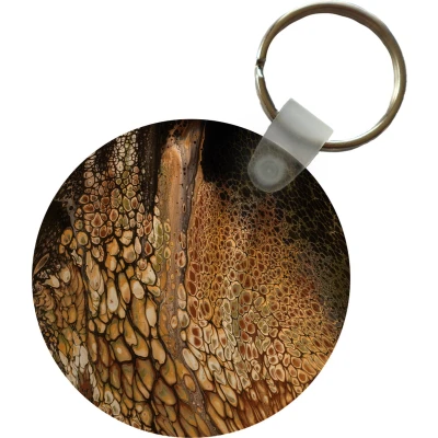 Afbeelding van Sleutelhanger Acrylverf Pouring Bruin Plastic Rond Uitdeelcadeautjes