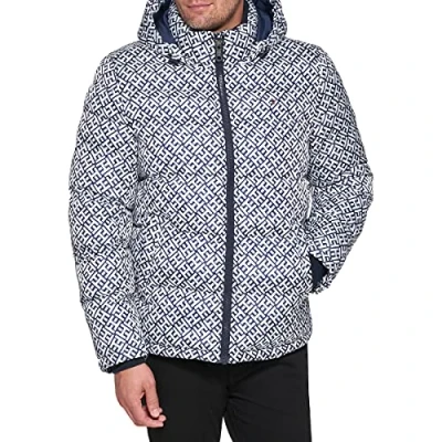 Afbeelding van Tommy Hilfiger Klassiek donsjack voor heren met capuchon (standaard en groot hoog) mantel alternatieve bovenkleding naar beneden, Logo Print, L